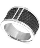 Men's Diamond Accent Leather Band In Stainless Steel