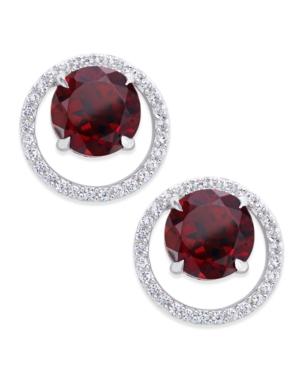 Garnet (1-3/8 Ct. T.w.) And Diamond (1/6 Ct. T.w.) Round Halo Stud Earrings In Sterling Silver