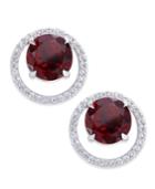 Garnet (1-3/8 Ct. T.w.) And Diamond (1/6 Ct. T.w.) Round Halo Stud Earrings In Sterling Silver