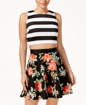 Crystal Doll Juniors' 2-pc. Striped Floral-print Dress