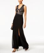 Adrianna Papell Beaded Cutout Bodice Gown