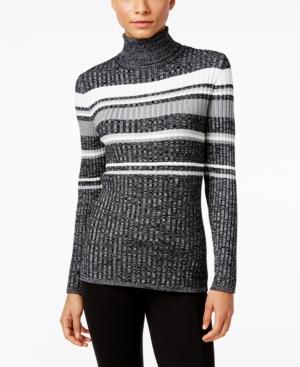 Style & Co Petite Striped Turtleneck Sweater, Only At Macy's