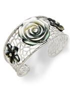Sterling Silver Bracelet, Cultured Tahitian Mother Of Pearl Flower Bangle