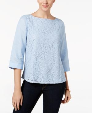 Charter Club Sequined-lace-front Shirt, Created For Macy's