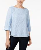 Charter Club Sequined-lace-front Shirt, Created For Macy's