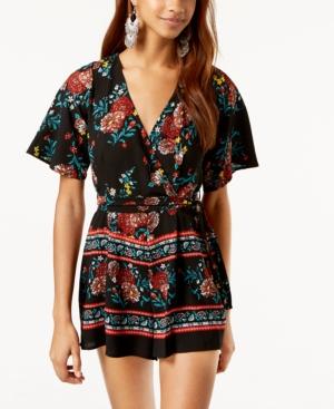 Trixxi Juniors' Border-print Wrap Romper