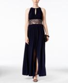 R & M Richards Gathered Keyhole Lace-trim Gown