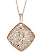 Two-tone Textured Floral 18 Pendant Necklace In 14k Gold & White Gold