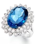 14k White Gold Ring, London Blue Topaz (12 Ct. T.w.) And Diamond (1-5/8 Ct. T.w.) Oval Ring