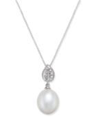 Cultured Tahitian Black Pearl (10mm) & Diamond Accent Pendant Necklace In 14k White Gold (also In White Cultured Pearl)