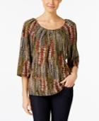 Ny Collection Petite Lace-up Printed Peasant Top