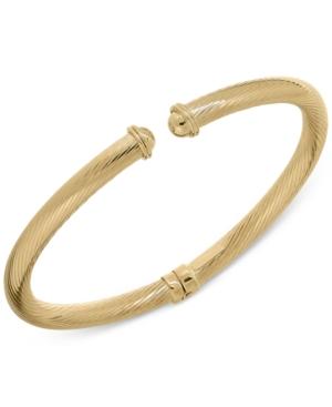 Twist Ribbed Cuff Bangle Bracelet In Italian 14k Gold