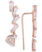 Cubic Zirconia Baguette Ear Climbers In 14k Rose Gold-plated Sterling Silver