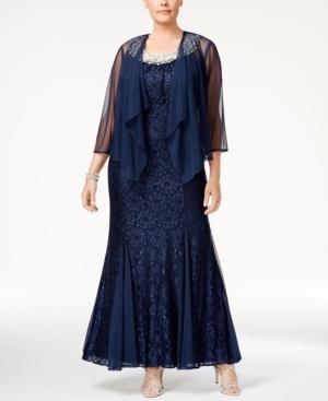 R & M Richards Plus Size Embellished Lace Gown & Jacket