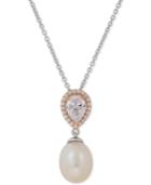 Honora Style Cultured Freshwater Pearl (8-1/2mm) & Swarovski Zirconia Pendant Necklace In Sterling Silver & 10k Rose Gold