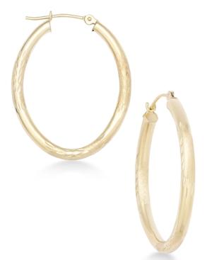 Matte Finish Etched Oval Hoop Earrings In 10k Gold
