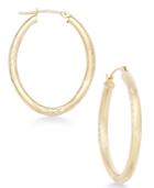 Matte Finish Etched Oval Hoop Earrings In 10k Gold