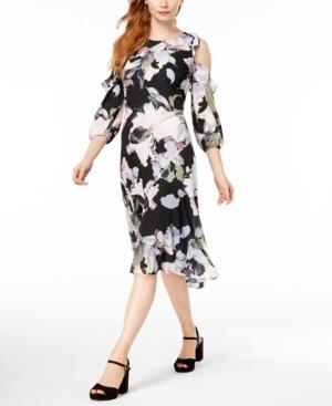 Bar Iii Satin Cold-shoulder Flounce Dress, Created For Macy's