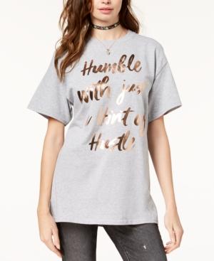 Hybrid Juniors' Oversized Metallic Graphic T-shirt