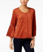Style & Co Faux-suede Bell-sleeve Top, Only At Macy's