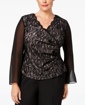 Alex Evenings Plus Size Lace Illusion Blouse