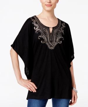 Jm Collection Embellished Keyhole Poncho Top, Only At Macy's