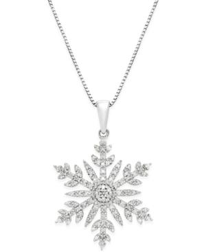 Diamond (1/3 Ct. T.w.) Snowflake Adjustable Pendant Necklace In Sterling Silver