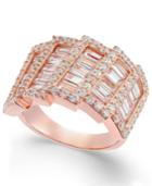 Cubic Zirconia Horizontal Step Cluster Ring In 14k Rose Gold-plated Sterling Silver