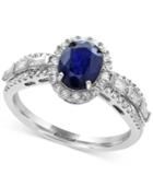 Effy Royale Bleu Sapphire (1-3/8 Ct. T.w.) And Diamond (1/2 Ct. T.w.) Ring In 14k White Gold, Created For Macy's