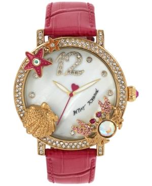 Betsey Johnson Women's Pink Leather Strap Watch 44mm Bj00446-04