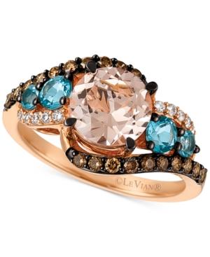 Le Vianchocolatier Morganite (1-3/8 Ct. T.w.), Blue Topaz (1/2 Ct. T.w.) And Diamond (3/8 Ct. T.w.) Ring In 14k Rose Gold, Created For Macy's