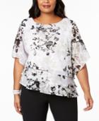 Alex Evenings Plus Size Printed Tiered Blouse