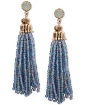 Lonna & Lilly Gold-tone Stone & Beaded Tassel Drop Earrings