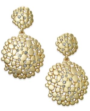 Abs By Allen Schwartz Gold-tone Pave Studded Textured Disc Drop Earrings