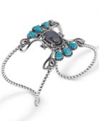 Carolyn Pollack Labradorite And Turquoise Rope Cuff In Sterling Silver