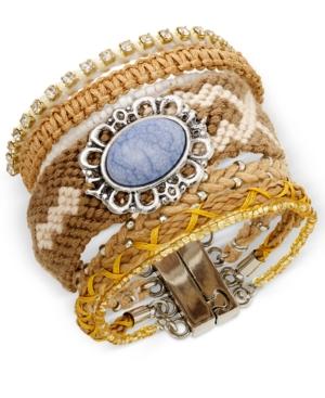 Silver-tone Braided Cord Blue Stone Magnetic Clasp Bracelet