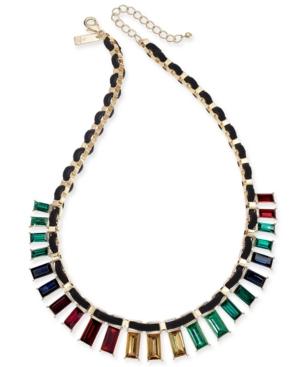 I.n.c. Gold-tone Multicolor Baguette Crystal Velvet-woven Statement Necklace, 18 + 3 Extender, Created For Macy's