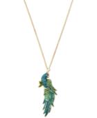 Betsey Johnson Gold-tone Blue And Green Pave Bird Pendant Necklace