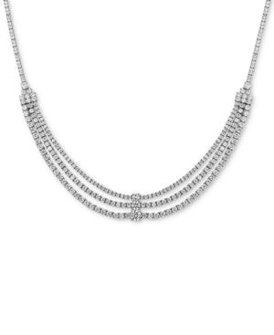 Tiara Cubic Zirconia Triple Row 18 Statement Necklace In Sterling Silver