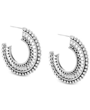Steve Madden Silver-tone Crystal Openwork Hoop Earrings