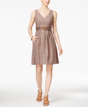 Nine West Cotton Belted Fit & Flare Dress