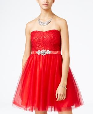 Crystal Doll Juniors' Lace Tulle Fit & Flare Dress