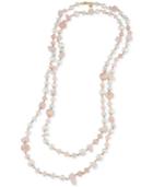 Carolee Gold-tone Rose Quartz And Multicolor Bead Long Rope Necklace