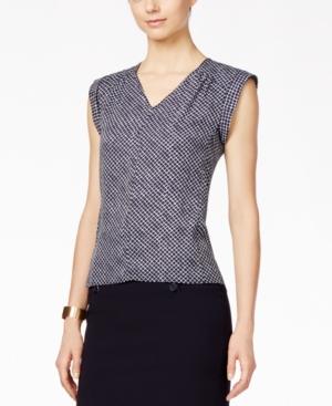Nine West Printed Cap-sleeve V-neck Shell