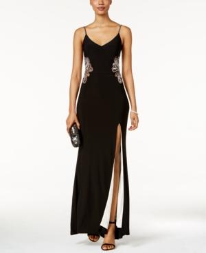 Betsy & Adam Beaded Paisley Illusion Gown