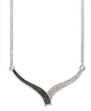 Sterling Silver Necklace, Black (1/4 Ct. T.w.) And White Diamond Accent Bypass Necklace