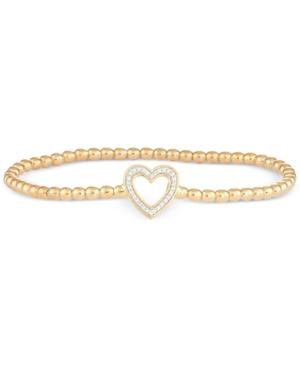 Wrapped Diamond Heart Stretch Bead Bracelet (1/6 Ct. T.w.) In 14k Gold Over Sterling Silver, Created For Macy's