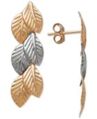 Two-tone Leaf Drop Earrings In 14k Gold & White Gold