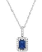 Sapphire (3/4 Ct. T.w.) & Diamond (1/10 Ct. T.w.) 18 Pendant Necklace In 14k White Gold
