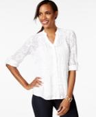Style & Co. Petite Pintucked Button-front Lace Blouse, Only At Macy's